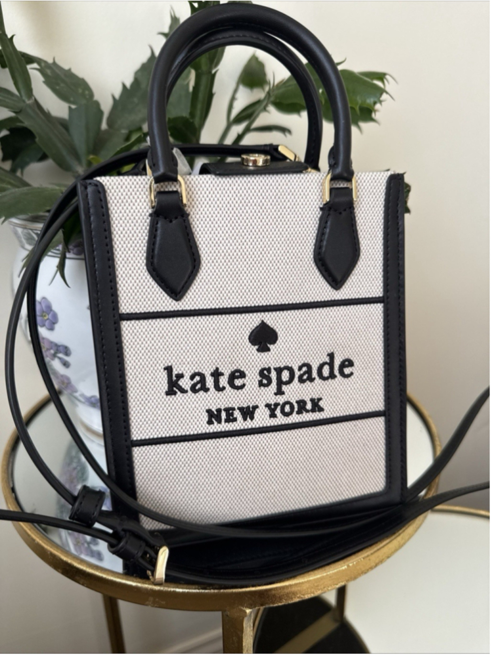 Kate Spade Black Multi Canvas Leather Mini Crossbody Bag